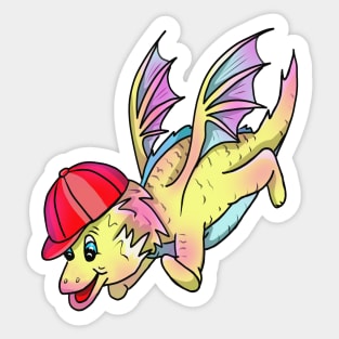 Cute Flying Dragon in a Baseball Cap Sticker